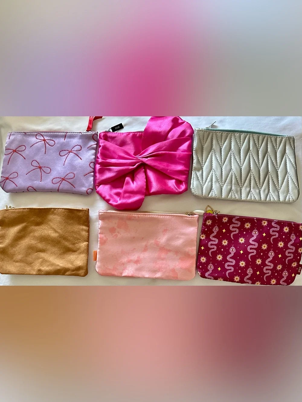 Ipsy Cosmetic Bag Set - Pink, Hot Pink, White, Gold, Peach, Burgundy